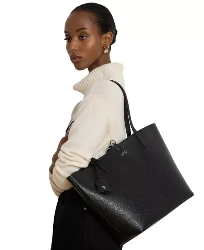 Faux-Leather Reversible Extra-Large Tote Bag - Black Watch Tartan - 2