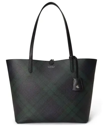 Faux-Leather Reversible Extra-Large Tote Bag - Black Watch Tartan - 4