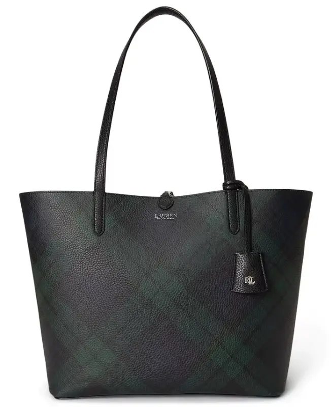 Faux-Leather Reversible Extra-Large Tote Bag - Black Watch Tartan - 4