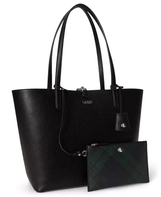 Faux-Leather Reversible Extra-Large Tote Bag - Black Watch Tartan - Lauren Ralph Lauren