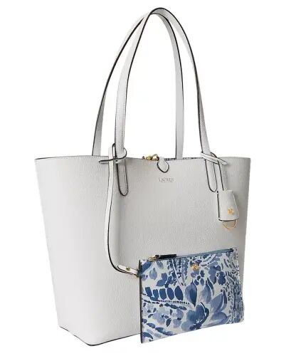 Faux-Leather Reversible Extra-Large Tote Bag - White/Floral - 1