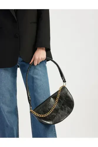 Faux Leather Shoulder Bag with Chain Detail - 1