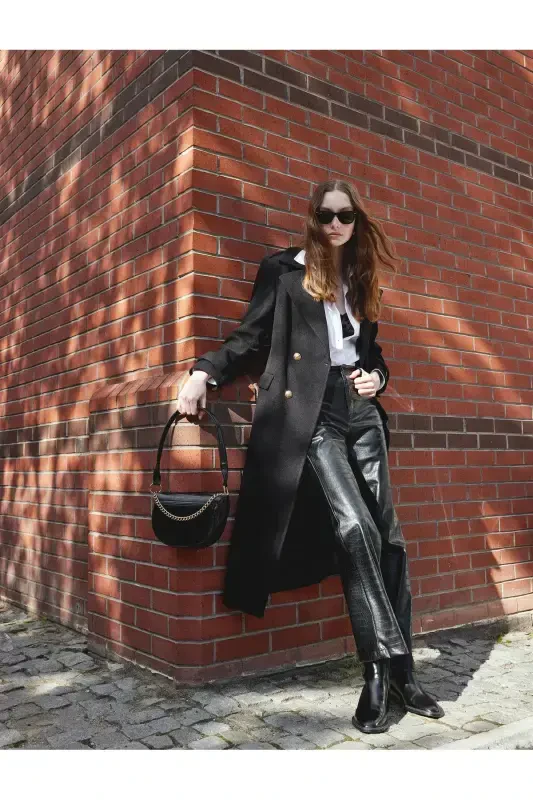 Faux Leather Shoulder Bag with Chain Detail - 4