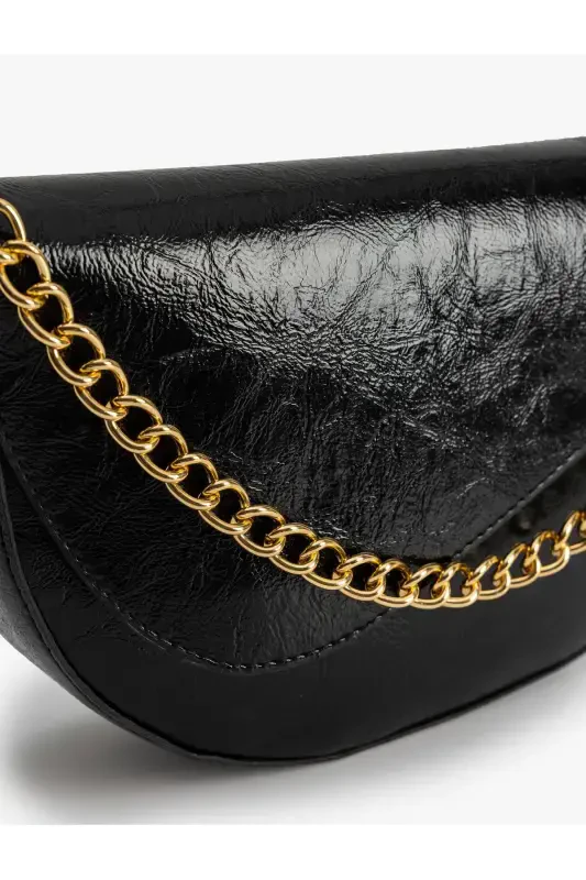 Faux Leather Shoulder Bag with Chain Detail - 8