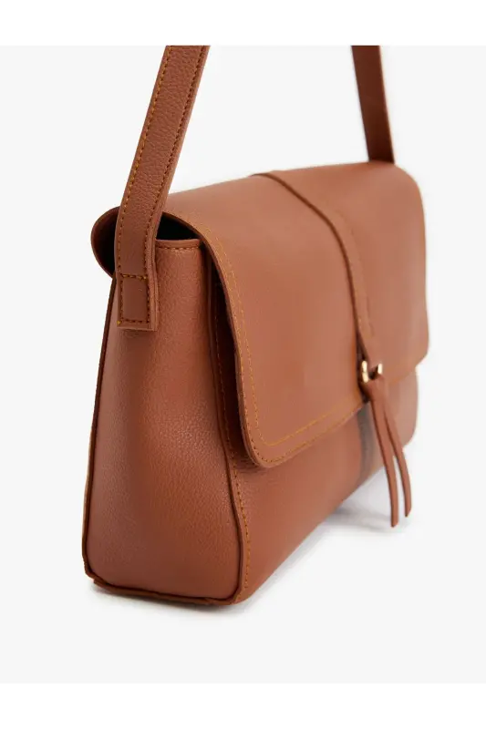 Faux Leather Shoulder Bag with Metal Hardware - 3