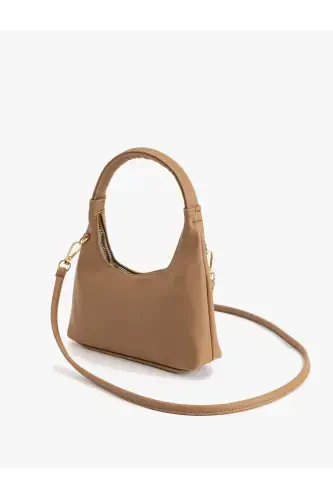 Faux Leather Shoulder Bag with Zipper and Handle - 3