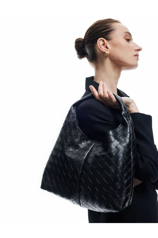 Faux Leather Textured Handle Shoulder Bag - 1