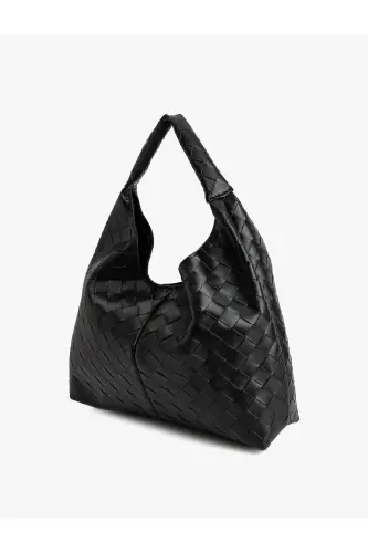 Faux Leather Textured Handle Shoulder Bag - 3