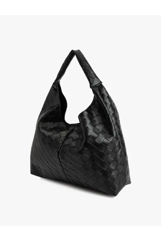 Faux Leather Textured Handle Shoulder Bag - 3