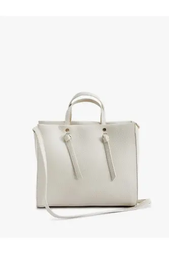 Faux Leather Tote Bag Large Size Handle Detail Strap - 1