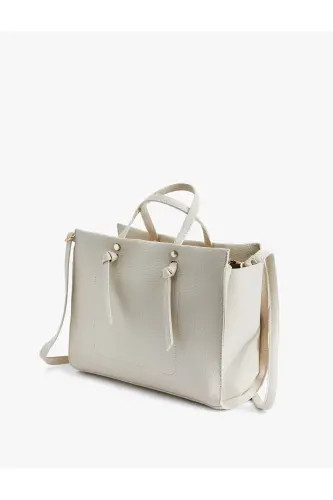 Faux Leather Tote Bag Large Size Handle Detail Strap - 3