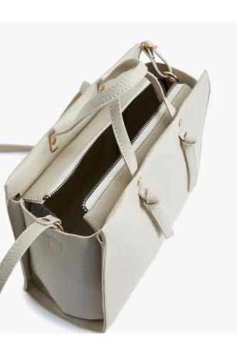 Faux Leather Tote Bag Large Size Handle Detail Strap - 4