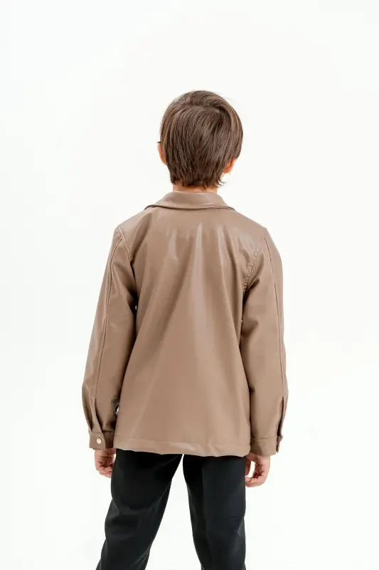 Faux Leather Zipped Boy's Jacket - Mink - 5