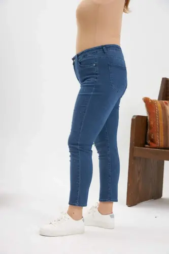 Faux Stone Embellished Plus Size Blue Jeans - BÜYÜKBEDENIZ (1)