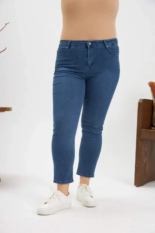 Faux Stone Embellished Plus Size Blue Jeans - 3