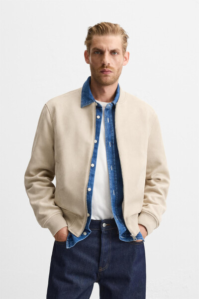 Faux suede bomber jacket (beige) - 10