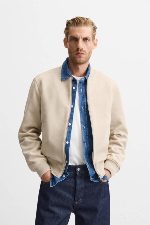 Faux suede bomber jacket (beige) - 2