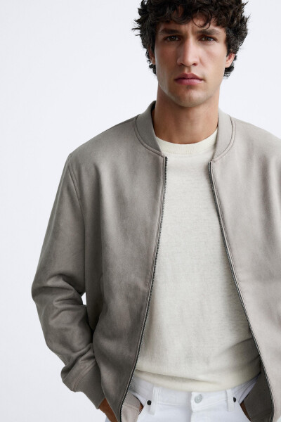 Faux suede bomber jacket, gray color. - 15