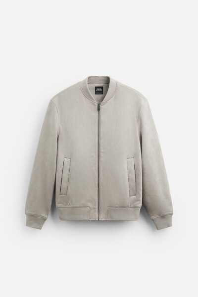 Faux suede bomber jacket, gray color. - 16