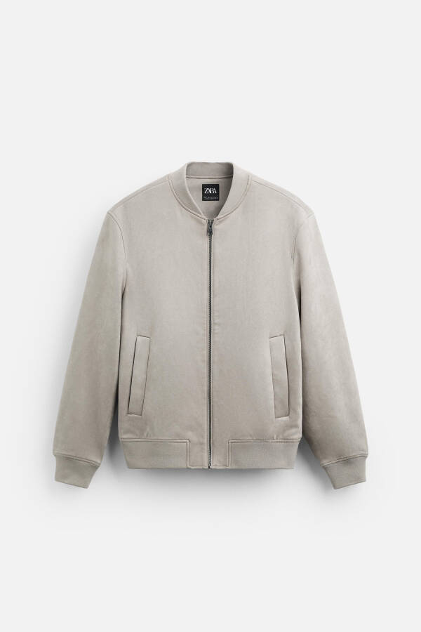 Faux suede bomber jacket, gray color. - 16