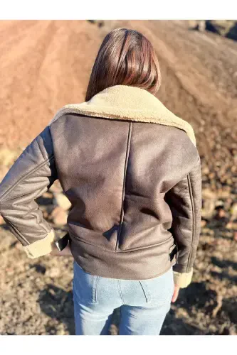 Faux Suede Crop Jacket with Faux Fur Lining-BLACK - 6