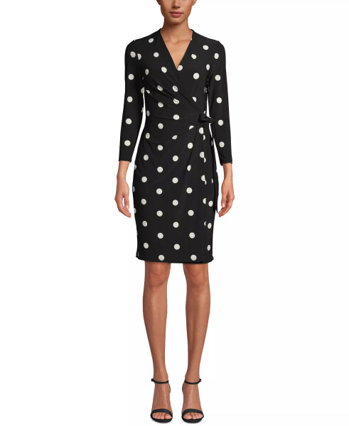 Faux-Wrap Dress Anne Black/White Dot Print - 2