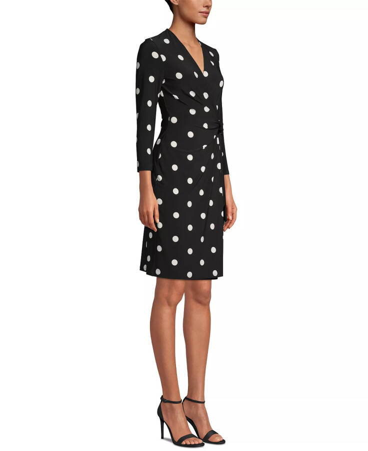 Faux-Wrap Dress Anne Black/White Dot Print - 3