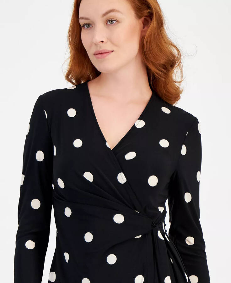 Faux-Wrap Dress Anne Black/White Dot Print - 5