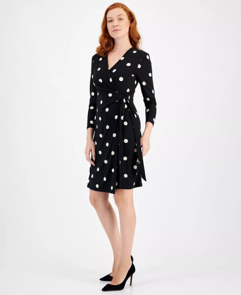 Faux-Wrap Dress Anne Black/White Dot Print - 6