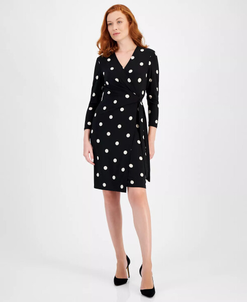 Faux-Wrap Dress Anne Black/White Dot Print - 1