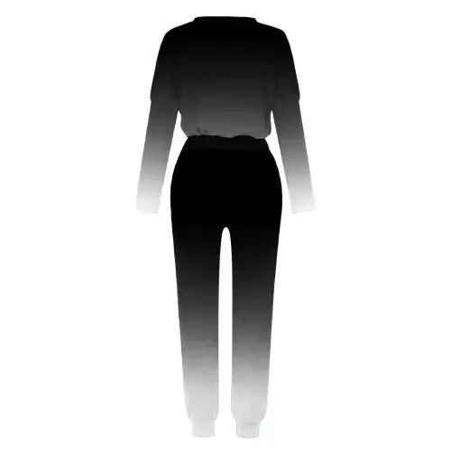FAVIPT 2024 Ayollar uchun kuzgi ikki qismli gradientli kostyumlar sport kostyumi uzun yengli toplar va cho'ntakli uzun shimlar qora XXL - FAVIPT (1)