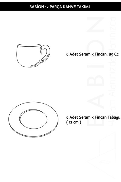 Favori Lüx Seramik 12 Parça 6 Kişilik Kahve Fincan Takımı, Türk Kahvesi Fincan Seti - 11
