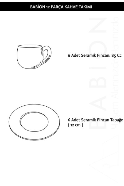 Favori Lüx Seramik 12 Parça 6 Kişilik Kahve Fincan Takımı, Türk Kahvesi Fincan Seti - 3