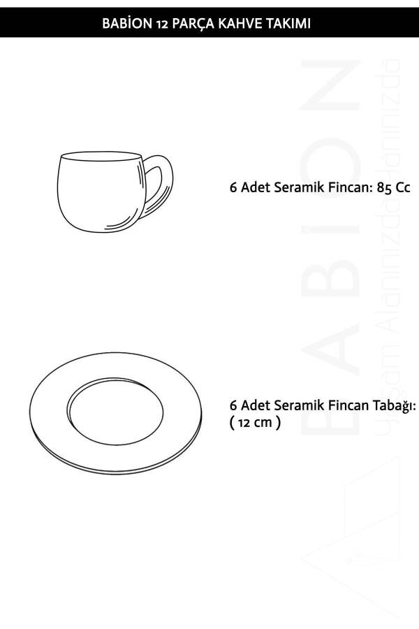 Favori Lüx Seramik 12 Parça 6 Kişilik Kahve Fincan Takımı, Türk Kahvesi Fincan Seti - 3