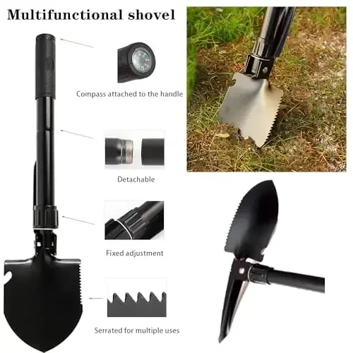 Favqulodda vaziyatlar uchun avtomobil to'plami - Jumper kabellari, bosh chiroq, buklama belkurak va tortish tasmasi bo'lgan avtomobillar uchun premium yo'l bo'yida yordam to'plami Qish, sayohat, omon qolish uchun 