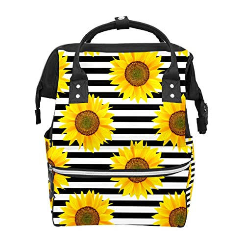 FCZ Backpack Diaper Bag Durable Shoulder Bag Mom Dad Diaper Backpack Lightweight Large Capacity Travel Daypack-Stipes Sunflower - 1