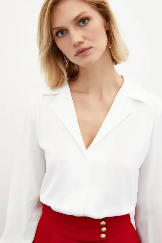 Feather Detail Oversize Shirt - Ecru - 2