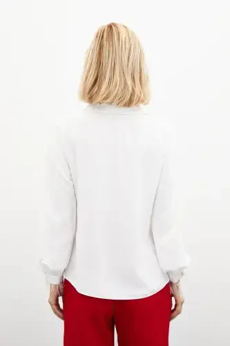 Feather Detail Oversize Shirt - Ecru - 7