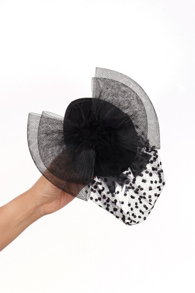 Feathered Polka Dot Veil Bridal Wedding Hat Wedding Bridal Cap - HAYALPEREST BONCUK