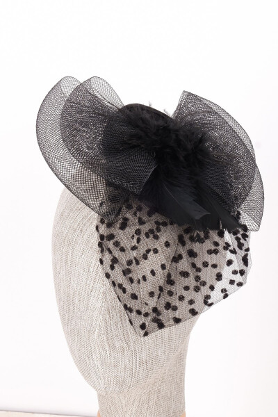 Feathered Polka Dot Veil Bridal Wedding Hat Wedding Bridal Cap - HAYALPEREST BONCUK (1)