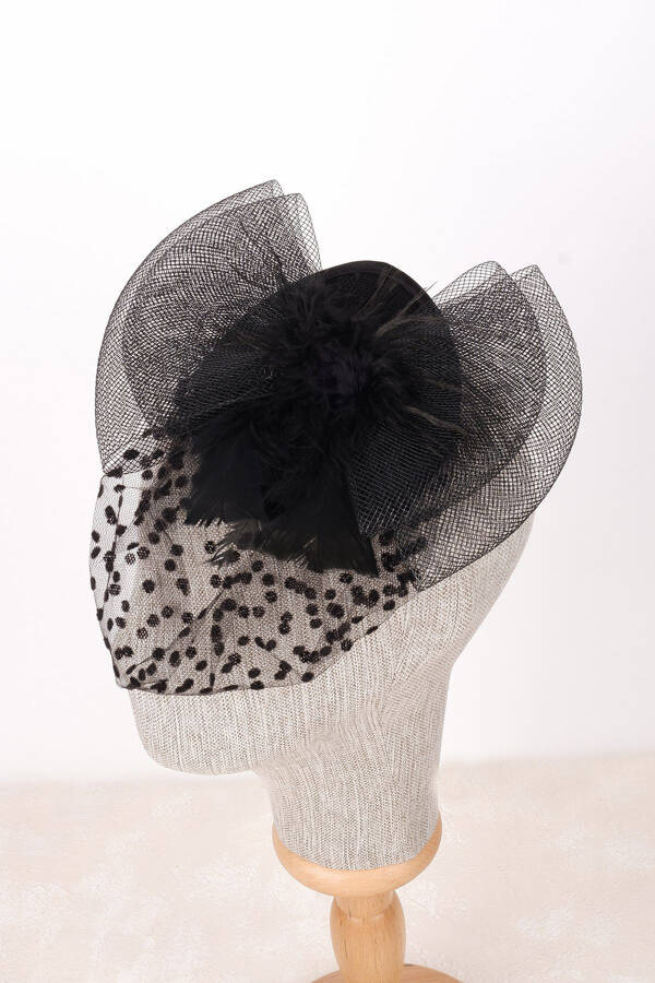Feathered Polka Dot Veil Bridal Wedding Hat Wedding Bridal Cap - 3