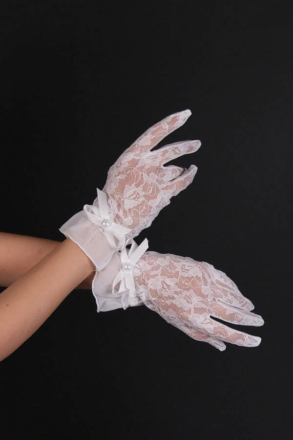 Feathery Bridal Gloves and Polka Dot Bridal Hat - 3