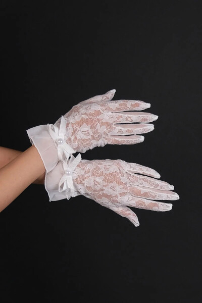 Feathery Bridal Gloves and Polka Dot Bridal Hat - 4