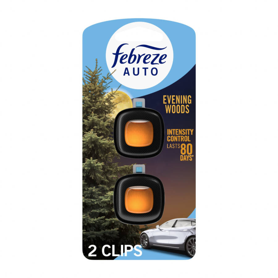 Febreze AUTO Car Air Freshener, Odor-Fighting Car Vent Clip, Evening Woods, 2 Count- - 1