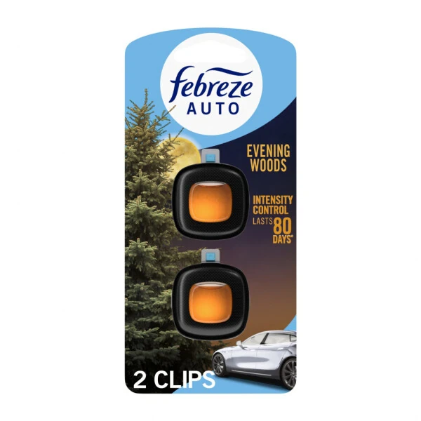 Febreze AUTO Avtomobil Havo Tozalagich, Hido'rshirgitish Avtomobil Vanlyatsiya Klipi, Evening Woods, 2 Dona - Modazone