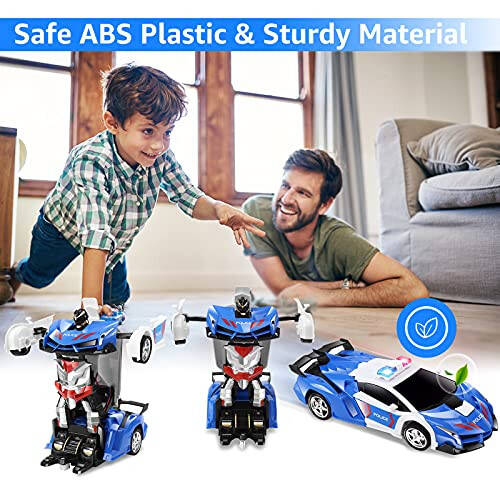 Febyhim Remote Control Car, 2.4Ghz Transform RC Cars, 1:18 Scale Police Car Toy with Flashing Light, One Button Transformation, 360 Degree Rotating Drifting Toys for Boys Age 4-7 8-12 - 2