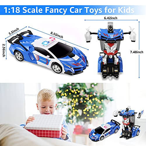 Febyhim Remote Control Car, 2.4Ghz Transform RC Cars, 1:18 Scale Police Car Toy with Flashing Light, One Button Transformation, 360 Degree Rotating Drifting Toys for Boys Age 4-7 8-12 - 6