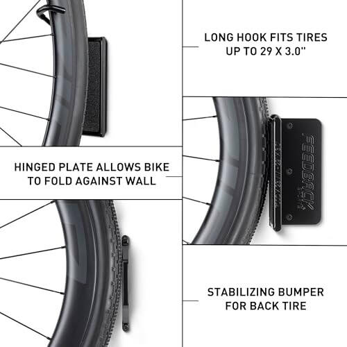 Feedback Sports Velo Hinge 2.0, Aylanadigan Velosiped Devoriyga O'rnatish, Vertikal Velosiped Ilib Qo'yish, Joyni Tejaydigan Velosiped Saqlash, Yig'iladigan Velosiped Ilgichi, Garaj Velosiped Rafti - 3