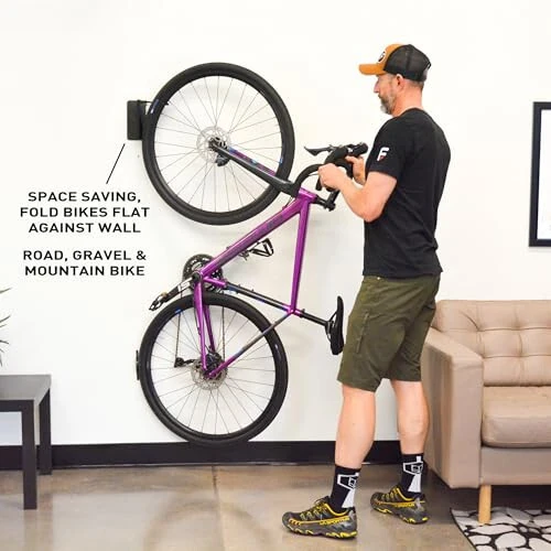 Feedback Sports Velo Hinge 2.0, Pivoting Bike Wall Mount, Vertical Bike Hanger, Space Saving Bike Storage, Fold Away Bike Hook, Garage Bike Rack - 5