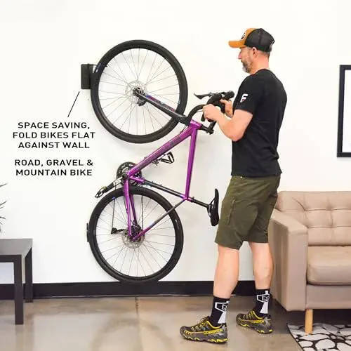 Feedback Sports Velo Hinge 2.0, Pivoting Bike Wall Mount, Vertical Bike Hanger, Space Saving Bike Storage, Fold Away Bike Hook, Garage Bike Rack - 5